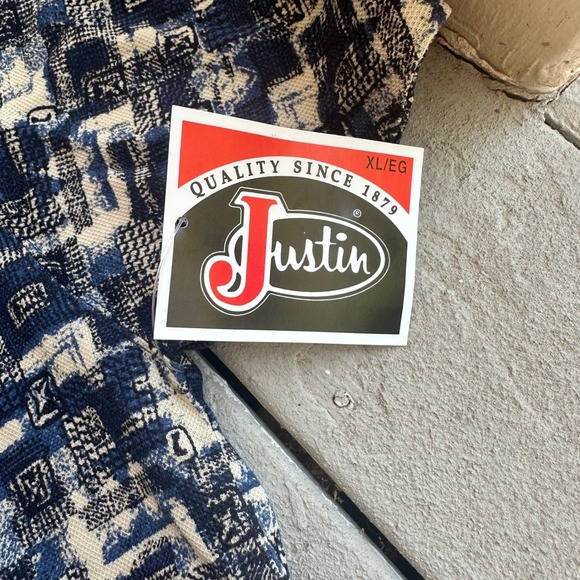 Vintage Justin Steel Blue Polo Shirt‎ Abstract Print Short Sleeve Western XL - Picture 4 of 5